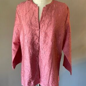 EILEEN FISHER SILK crinkle lightweight blazer jacket shirt button down pink Lrg